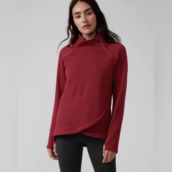 NWT - Athleta Cozy Karma Asym Pullover Sweatshirt Top Decadent Red 2XL - Picture 1 of 12